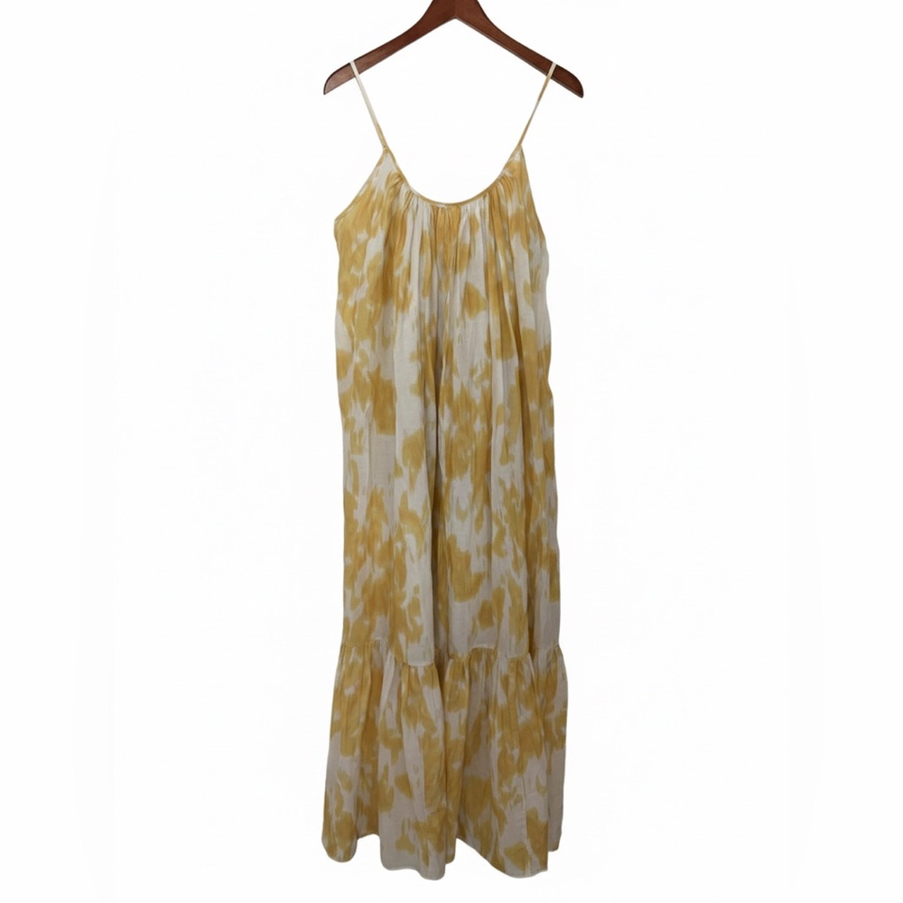 Nordstrom Silk Cotton Sun Dress Yellow White Maxi Pocket Boho Festival S - Picture 3 of 10